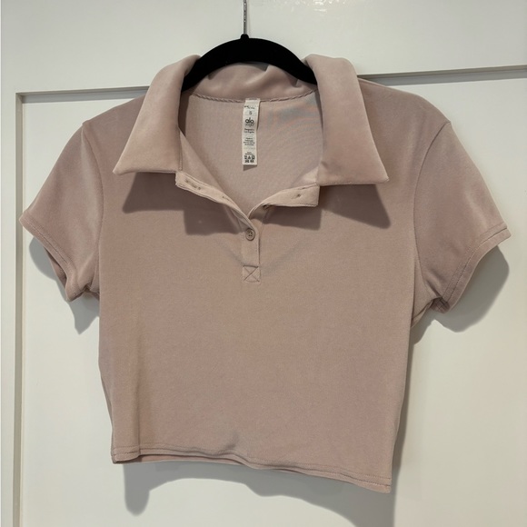 ALO Yoga Tops - Alo Yoga Velour Choice Polo in Dusty Rose